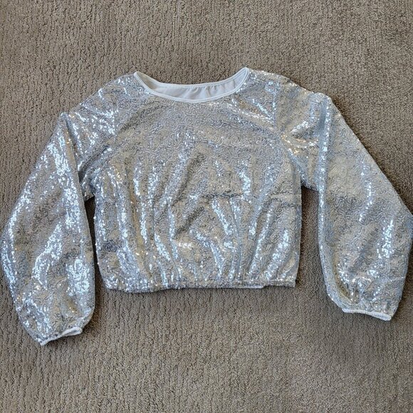 Women's Cropped Long Sleeve Sequin Top – Silver – Size L – NWOT - Picture 2 of 9